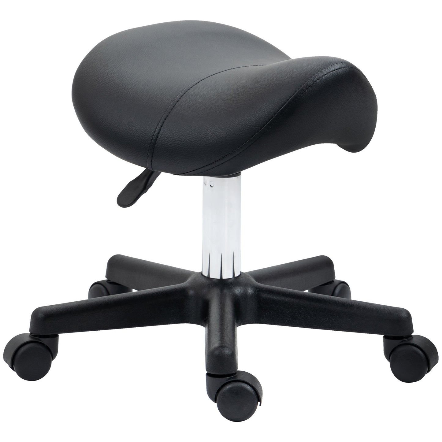 Saddle Stool, PU Leather Adjustable Rolling Salon Chair with Steel Frame for Massage, Spa, Beauty and Tattoo, Black