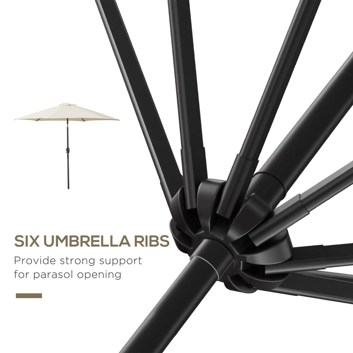 Outsunny2.6M Parasol ogrodowy z pochylanym i korbowym uchwytem, ​​zewnętrzny parasol przeciwsłoneczny z aluminiową ramą, kremowo-biały