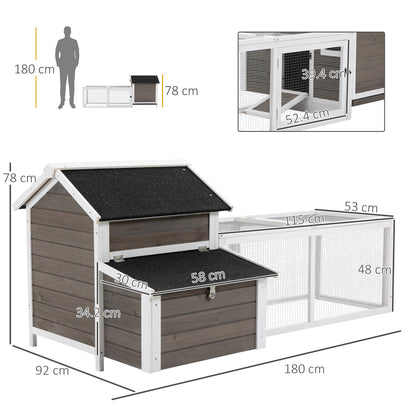 PawHut 2-Tier Chicken Coop, Wooden Hen House, Poultry Habitat Outdoor Backyard with Removable Tray, Nesting Box, Outside Run, Ramp, 180L x 92W x 78H