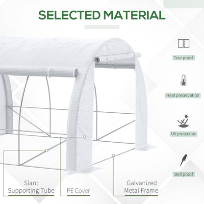 Outsunny 3 x 3 x 2 m Polytunnel Greenhouse، المشي في خيمة Pollytunnel مع إطار فولاذي، غطاء مقوى بسحاب و6 نوافذ للحديقة باللون الأبيض