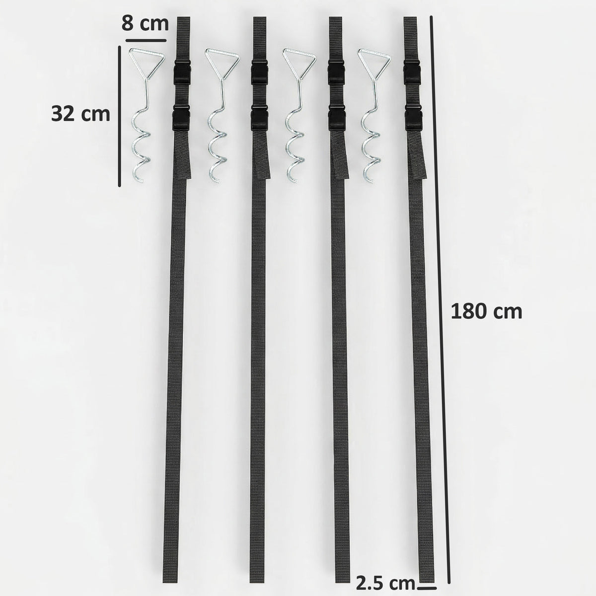 SPORTNOW 4Pcs Trampoline Anchor Kit, 32 cm Galvanised Trampoline Stakes, Spiral Ground Anchors with Triangle Head, Straps