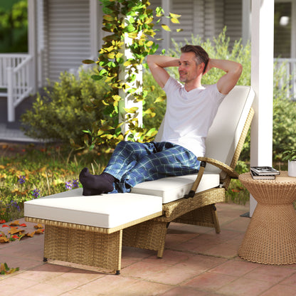 Outsunny 80√Ç¬∞ Reclining Rattan Lounger - White/Beige