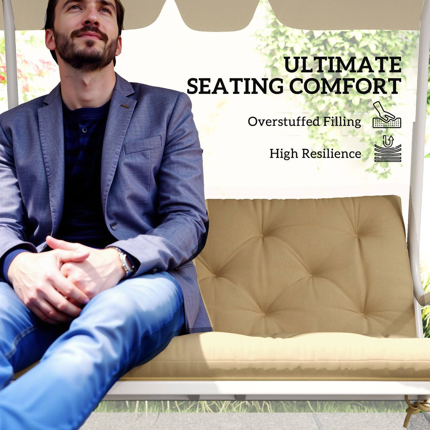 Outsunny Two-Seater Bench Cushion - Khaki