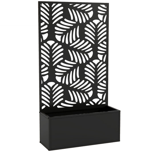 Outsunny Metal Garden Bed for Garden with Trellis, Wall Mounted or Freestanding Raised Planter with Privacy Screen