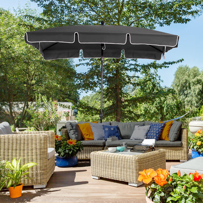 Outsunny Garden Parasol Parasol, Parasol ogrodowy na targowisko zewnętrzne z falbankami i aluminiowym drążkiem, prostokątny, uchylny daszek przeciwsłoneczny, 2 x 1,3 m, szary