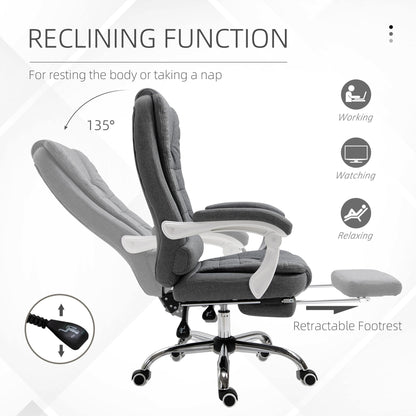 Vinsetto Office Chair, Computer Desk Chair, Linen Fabric Swivel Rolling Task Chair with Large Soft Padded Cushion, 135 Reclining Backrest and Retractable Footrest, Grey