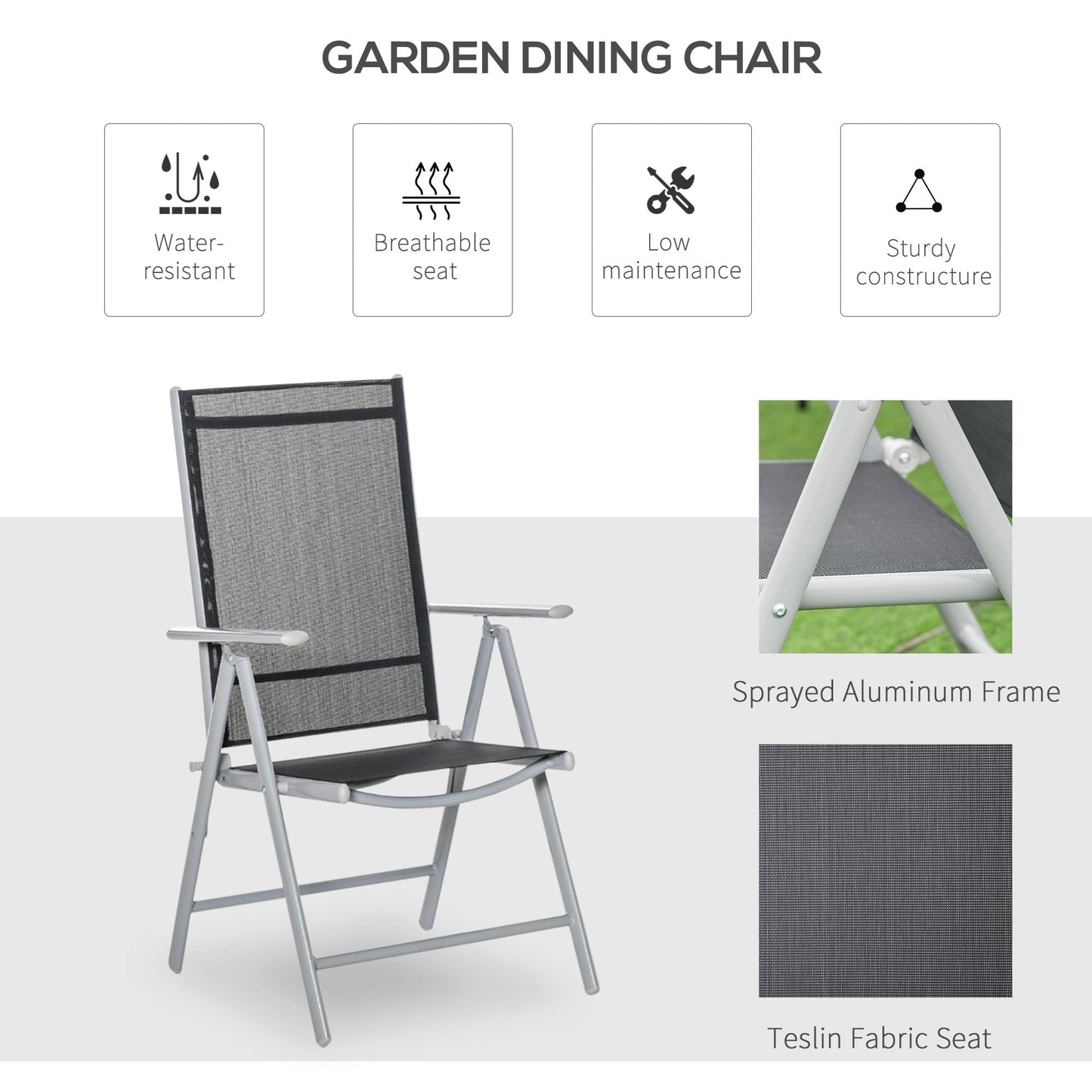 2 PCS Folding Patio Dining Chair Set w/ Adjustable Texteline Back & Armrest