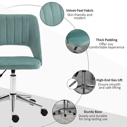 Vinsetto Swivel Office Chair Velvet Fabric Scallop Shape Computer Desk Chair, Green