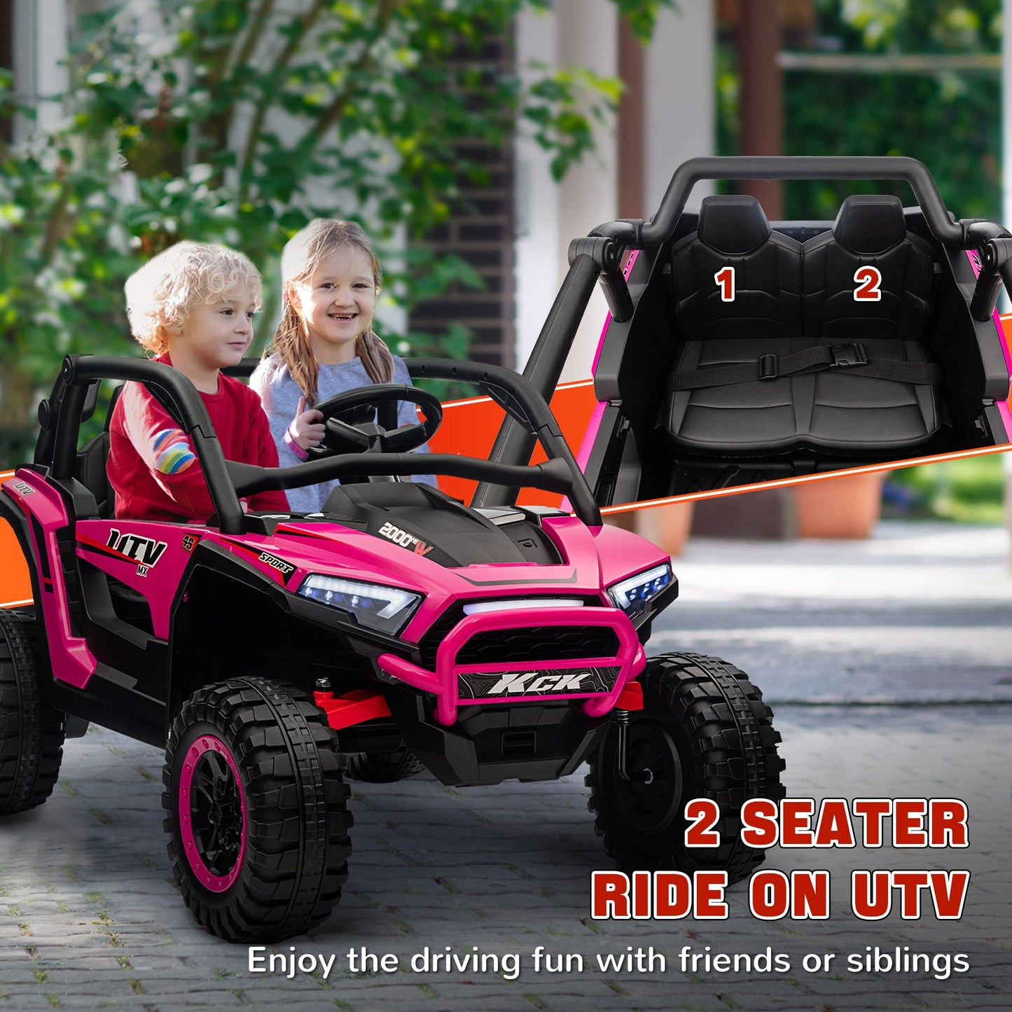 AIYAPLAY 2 Seater 24V 7AH Ride on Truck, Battery Powered Electric Ride On Car w/ Remote, Suspension, 3 Speeds, Pink