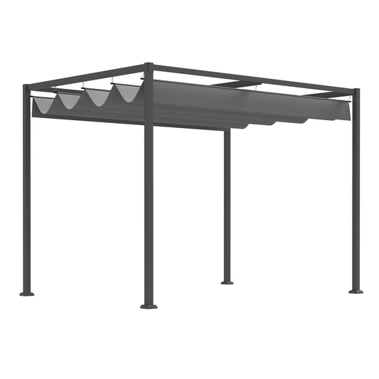 3 x 2 m Outdoor Pergola Gazebo Retractable Canopy Garden Shelter Sun Shade Party with Metal Frame, Grey