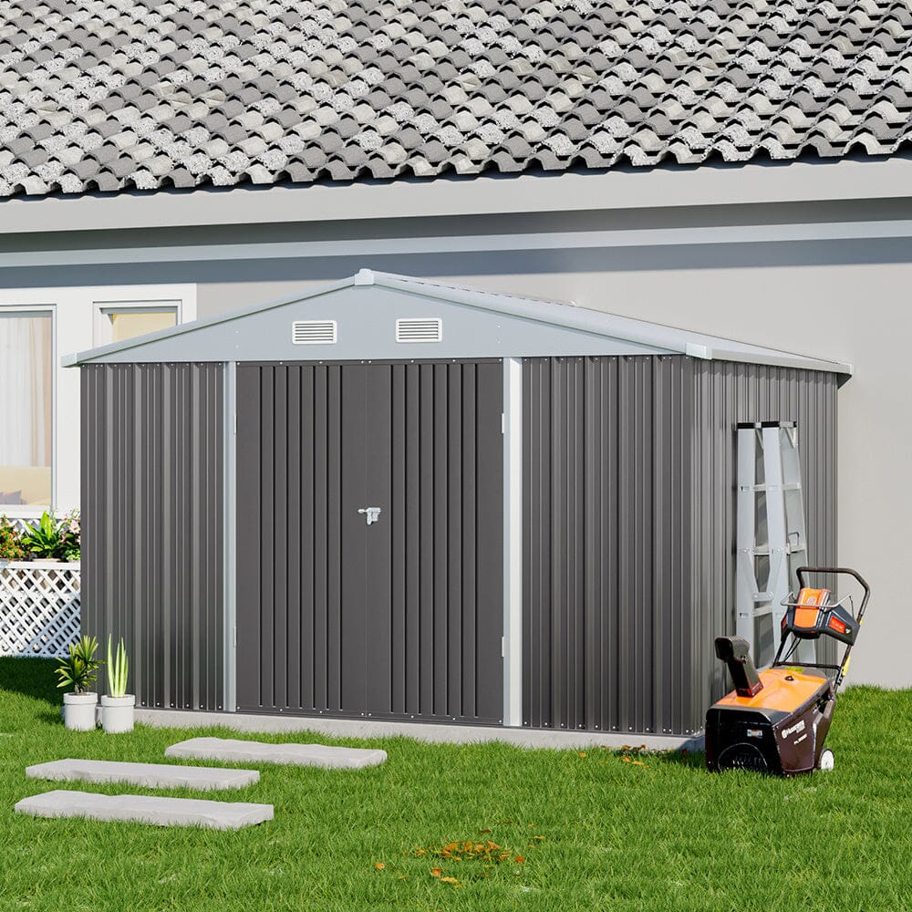 10.5ft W x 6.7ft H Outdoor Garden Metal Storage Shed Motorcycle Sheds with Lockable