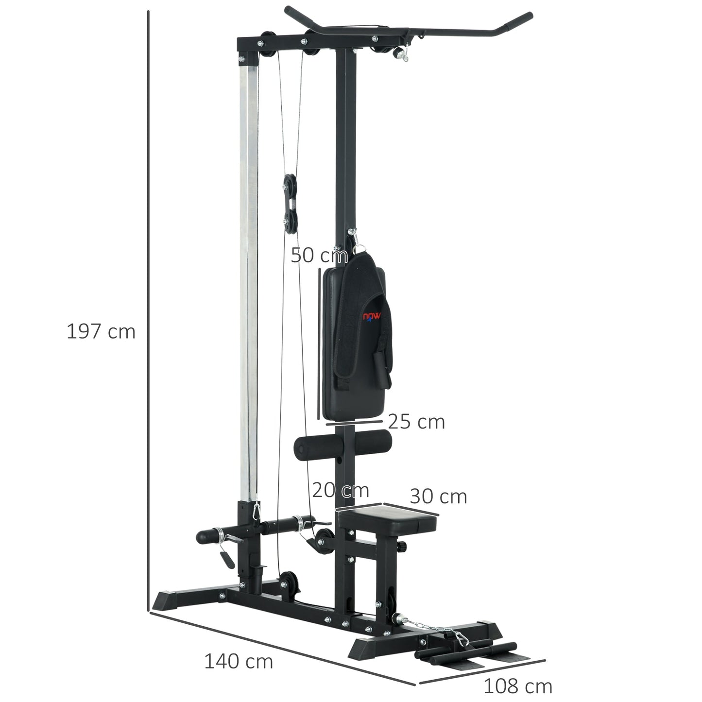 Pull Up Station with Adjustable Seat, Power Tower for Chin up / Lat Pulldown Exercises, Multi-Function Fitness Equipment with Flip-Up Footplate