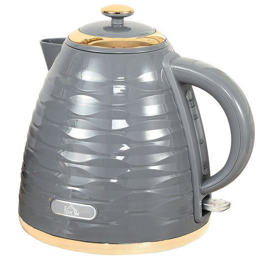 HOMCOM Electric Kettle, 1.7L, Fast Boil, 3kW Water Kettle with Removable Washable Anti-scale Filter, Auto Shut-off, 360¡ Swivel, BPA Free, Grey Water Ripple Texture
