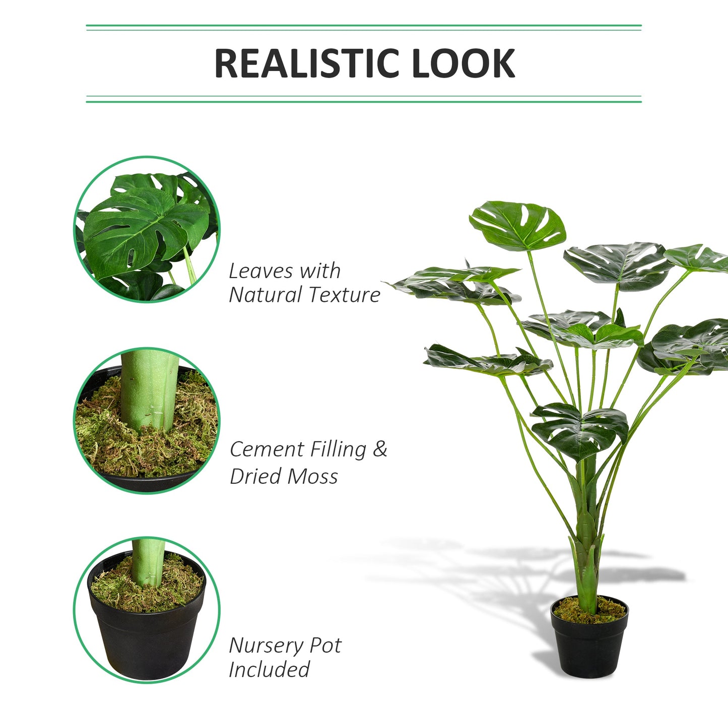 HOMCOM Decorative Artificial Monstera Plants in Pot Fake Plants for Home Indoor Decor, 85cm