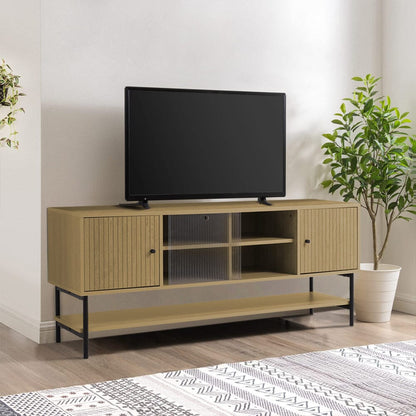 Wooden TV Cabinet with Open Shelving and Metal Legs