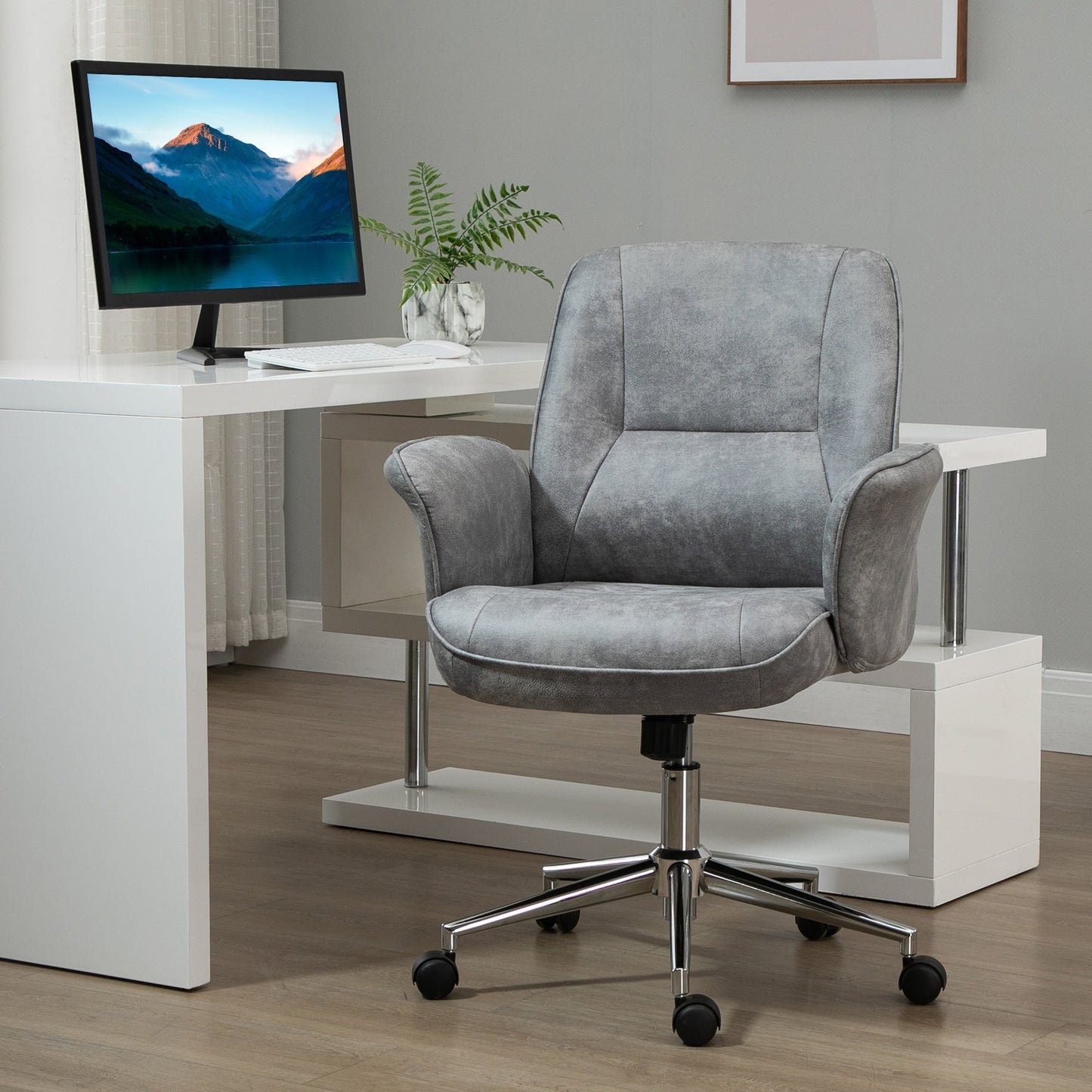 Vinsetto Swivel Computer Office Chair Mid Back Desk Chair Home Study Bedroom, Light Grey