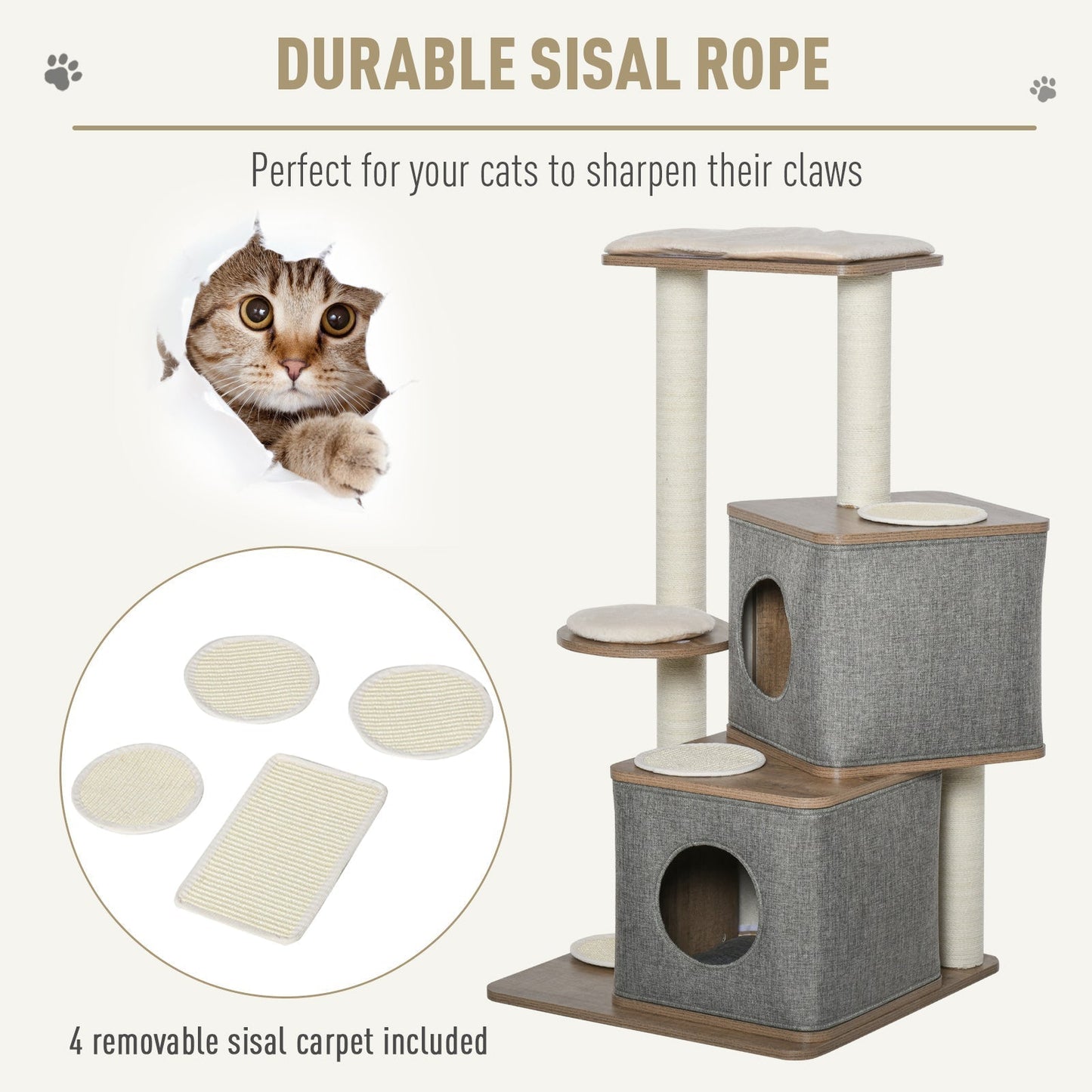 PawHut Multi-Level Cat Tree Tower Activity Center w/ Sisal Carpet Scratching Post