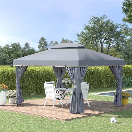 Outsunny 3 x 4m Aluminiowa altana ogrodowa, zadaszenie, namiot imprezowy z siatkami i zasłonami do ogrodu i na taras, szara