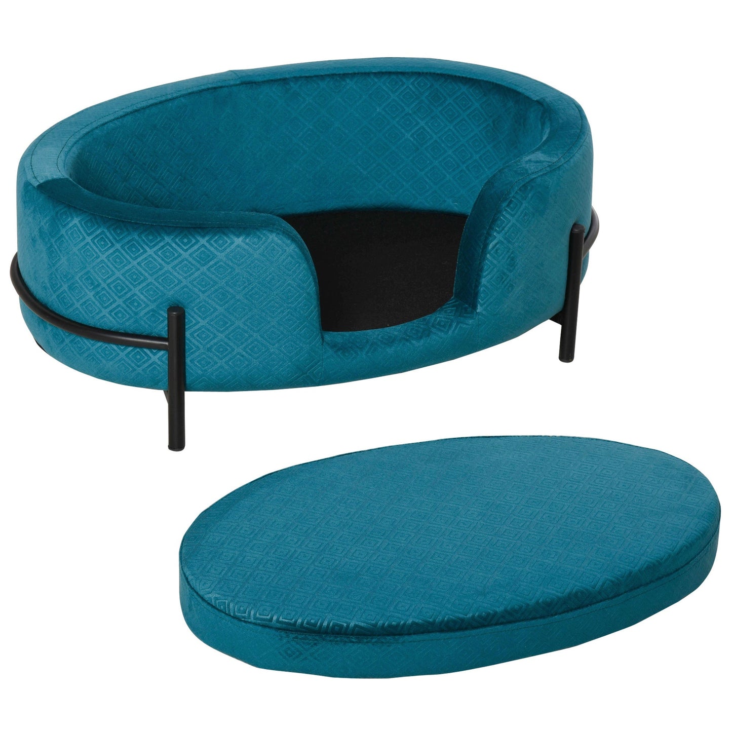 PawHut Pet Sofa Cat or Small Sized Dog Bed W/ Removable Seat Cushion Solid Metal Base, Teal