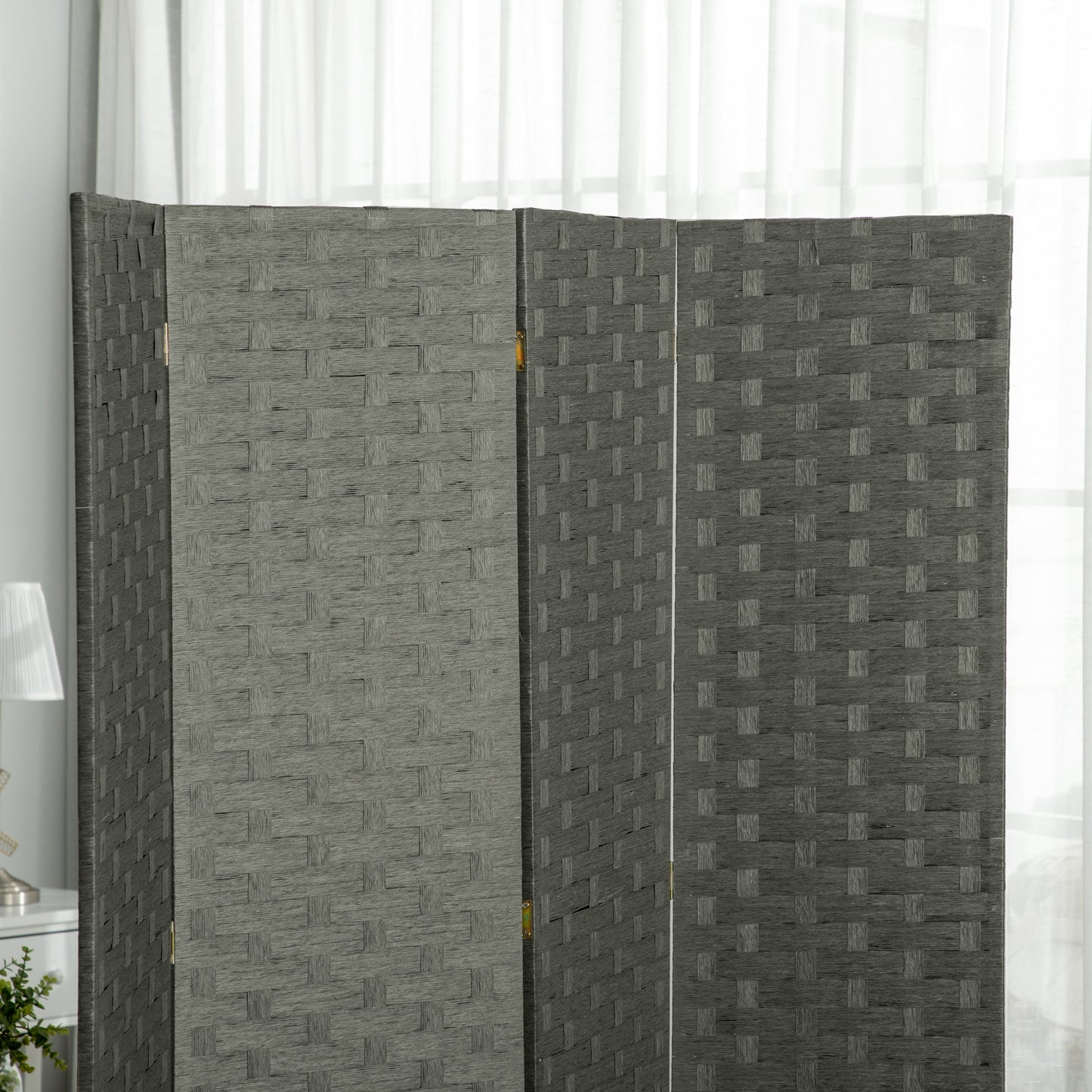 HOMCOM 4-Panel Room Dividers, Wave Fibre Freestanding Folding Privacy Screen Panels, Partition Wall Divider for Indoor Bedroom Office, 170 cm, Grey