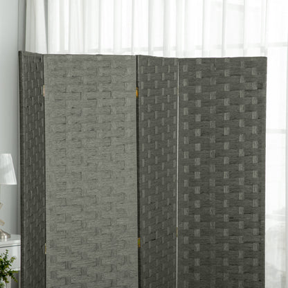 HOMCOM 4-Panel Room Dividers, Wave Fibre Freestanding Folding Privacy Screen Panels, Partition Wall Divider for Indoor Bedroom Office, 170 cm, Grey