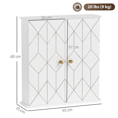 HOMCOM Bathroom Cabinet Wall Mounted, Bathroom Wall Cabinet Medicine Cabinet with 2 Doors, Adjustable Shelf, White