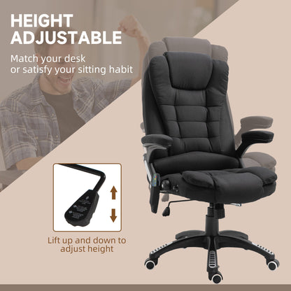 Vinsetto Massage Recliner Chair Heated Office Chair with Six Massage Points Linen-Feel Fabric 360¡ Swivel Wheels Black