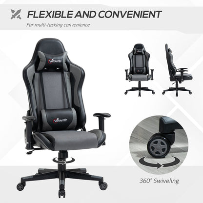 Vinsetto Gaming Chair Racing Style Ergonomic Office Chair High Back Computer Desk Chair Adjustable Height Swivel Recliner with Headrest and Lumbar Support, Grey