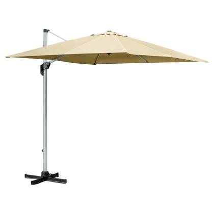 3 x 3(m) Cantilever Roma Parasol with Aluminum Frame Crank & Tilt, 360°Rotating Garden Umbrella 250g Polyester SunShade with CrossBase Beige