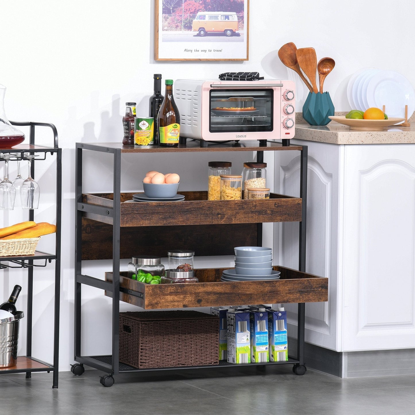 4-Tier Kitchen Cart Storage Trolley w/ Wheels Shelves Kitchen & Dining Room