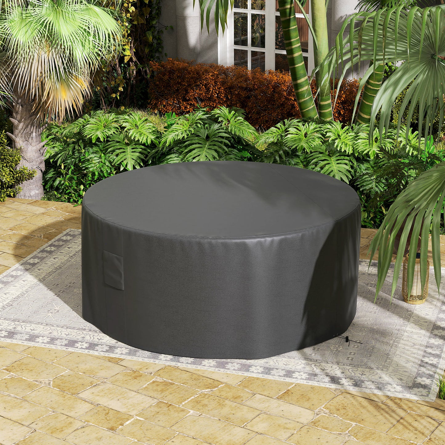 Zestaw mebli ogrodowych Outsunny Garden Patio Large Round Cover 600D Oxford Waterproof, √ê¬§193 x 80H cm, czarny