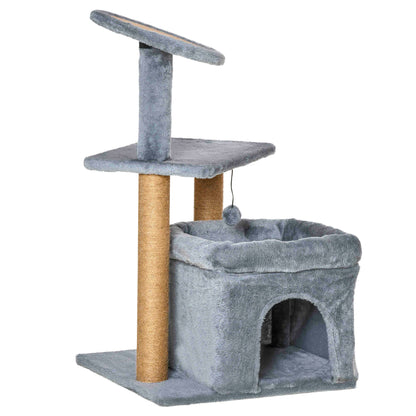 PawHut Cat Tree Tower w/ Scratching Posts Pad Condo Perch Bed Ball Kitten Toy Grey