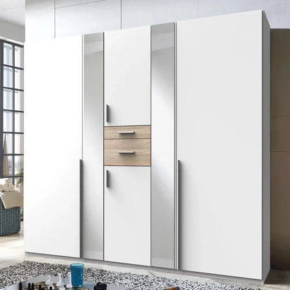 Odense 5 Door Mirrored Wardrobe - White And Oak