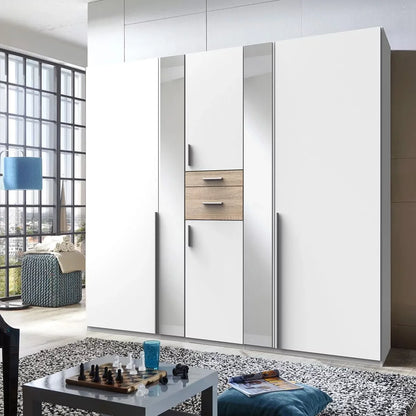 Odense 5 Door Mirrored Wardrobe - White And Oak