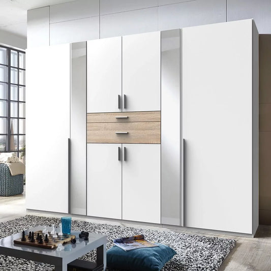 Odense 6 Door Mirrored Wardrobe - White And Oak