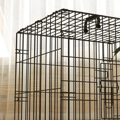 PawHut Foldable Dog Crate with Two Doors with Tray, Soft Cushion, for Extra Small Dogs, 60 x 40 x 50, Black