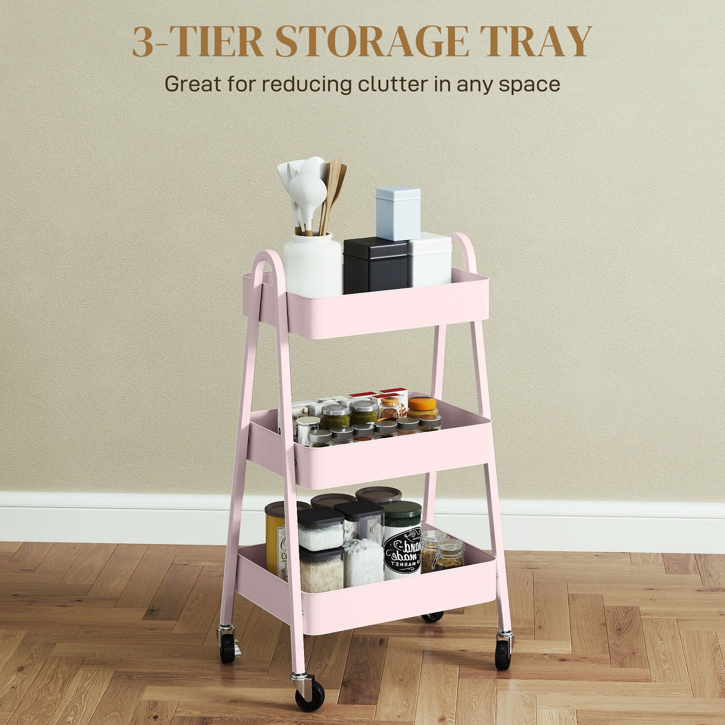 Wózek magazynowy HOMCOM Three-Tier - różowy