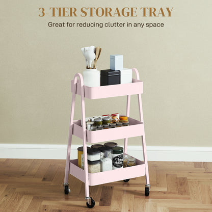 Wózek magazynowy HOMCOM Three-Tier - różowy