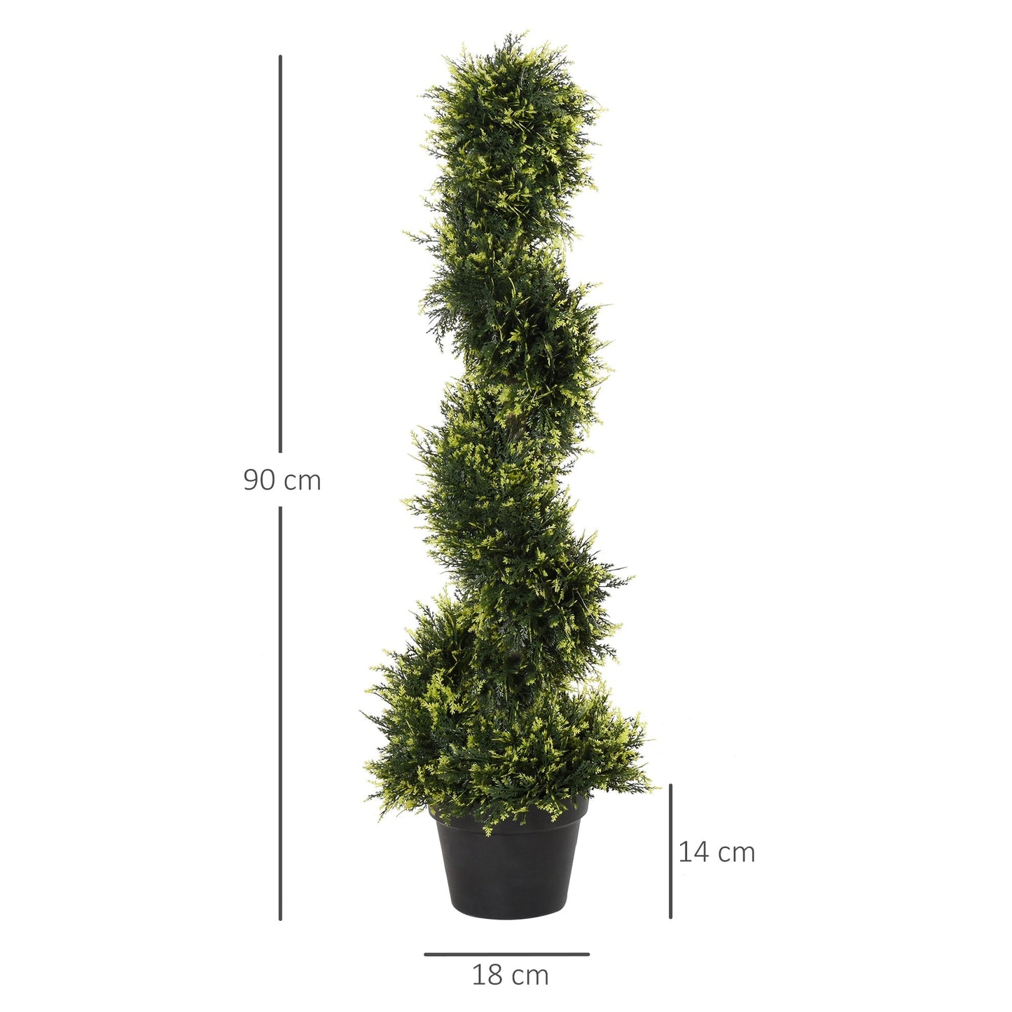 Outsunny 90cm/3FT Artificial Trees, Spiral Topiary Trees w/ Pot Set Of 2, Fake Indoor Greenery Plant Home Office Garden Decor Green