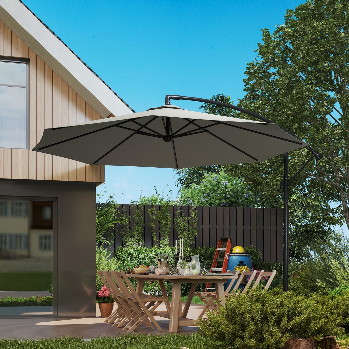 Outsunny 3m parasol wysięgnikowy z podstawą poprzeczną - jasnoszary