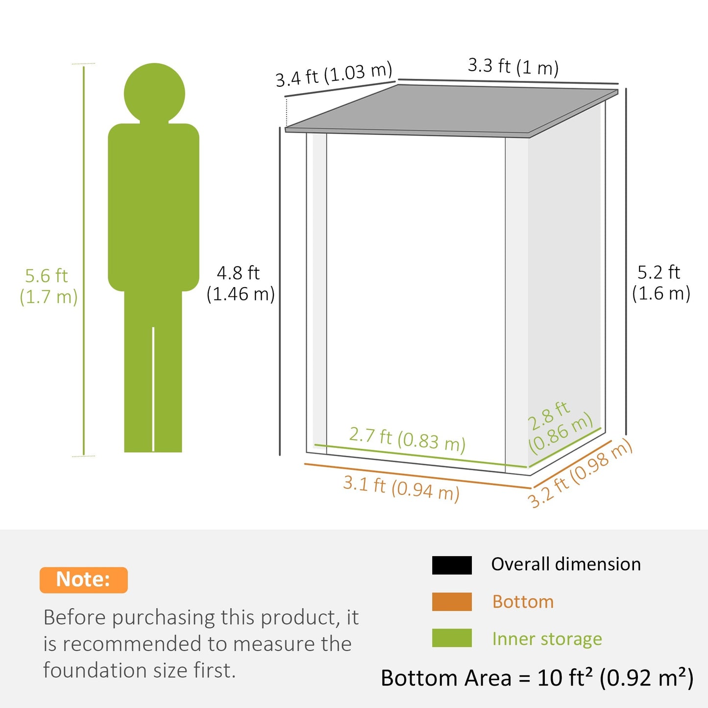 Outsunny 3.3ft x 3.4ft Lean to Garden Shed، سقيفة تخزين معدنية خارجية مع باب واحد قابل للقفل، سقيفة تخزين الأدوات للحديقة، الفناء، العشب، بني