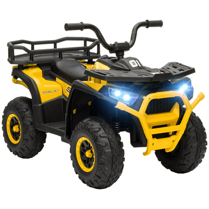 AIYAPLAY 12V Kids Electric Ride on ATV, Battery-Powered Quad Bike w/ Spring Suspension, Forward Backward, Storage Basket, Yellow
