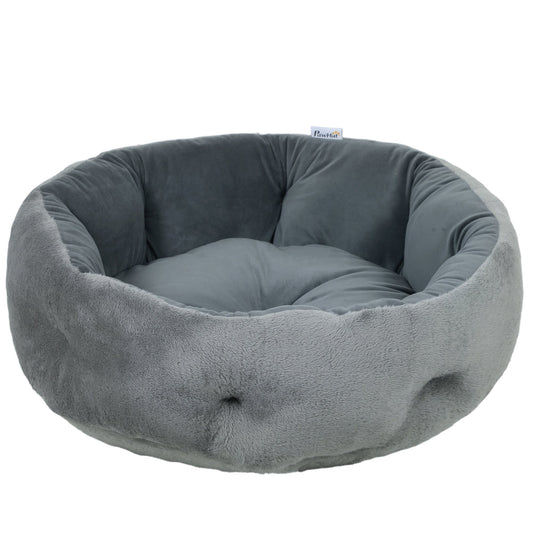 PawHut Cat Bed, Reversible Dog Pet Bed for Indoor Cats and Small Dogs, Round Bed with Supportive Bolster, Dark Grey