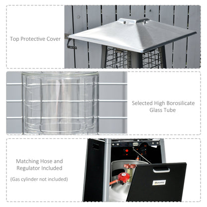 سخان غاز خارجي من Outsunny بقدرة 11.2 كيلو واط، سخان غاز البروبان الهرمي القائم بذاته، سخان برج الحديقة مع عجلات، غطاء غبار، أسود، 50 × 50 × 225 سم