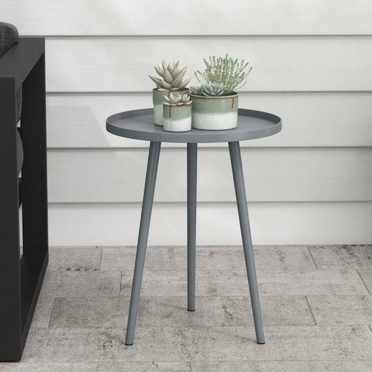 Outsunny Round Garden Coffee Table, Outdoor Side Table with Rounded Steel Edge, ¯40 x 50H cm, Grey