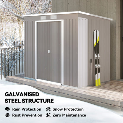 Outsunny 7 x 4 Garden Shed, Galvanised Steel, Metal Lean-to Tool Shed with Foundation Kit, Grey