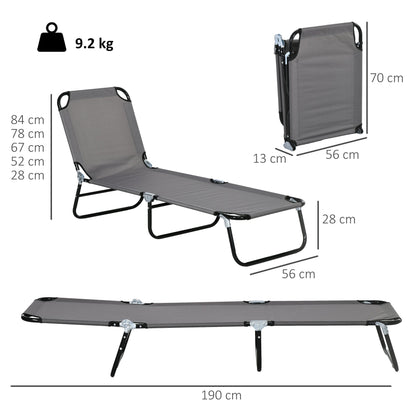 Outsunny Garden Sun Lounger, with Five-Position Back - Grey