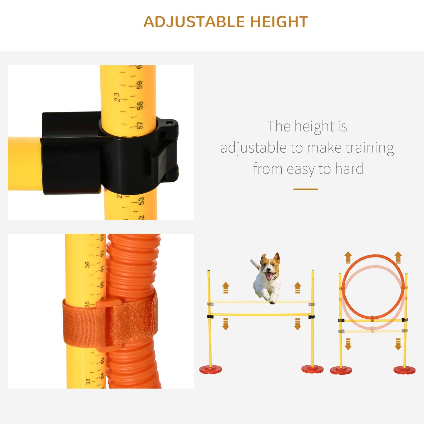 PawHut Dog Agility Equipment Training przenośna przeszkoda dla zwierząt z regulowanymi płotkami, kółkiem do skakania, słupkami do tkactwa