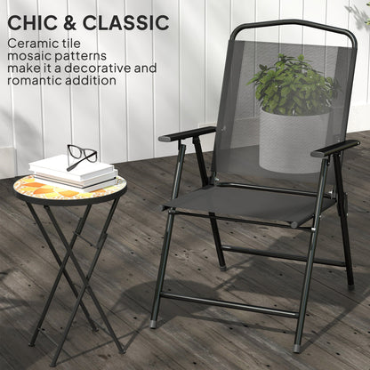 Outsunny Mosaic Outdoor Garden Table, 35.5cm Round Folding Coffee Table with Metal Frame for Balcony Terrace, Yellow