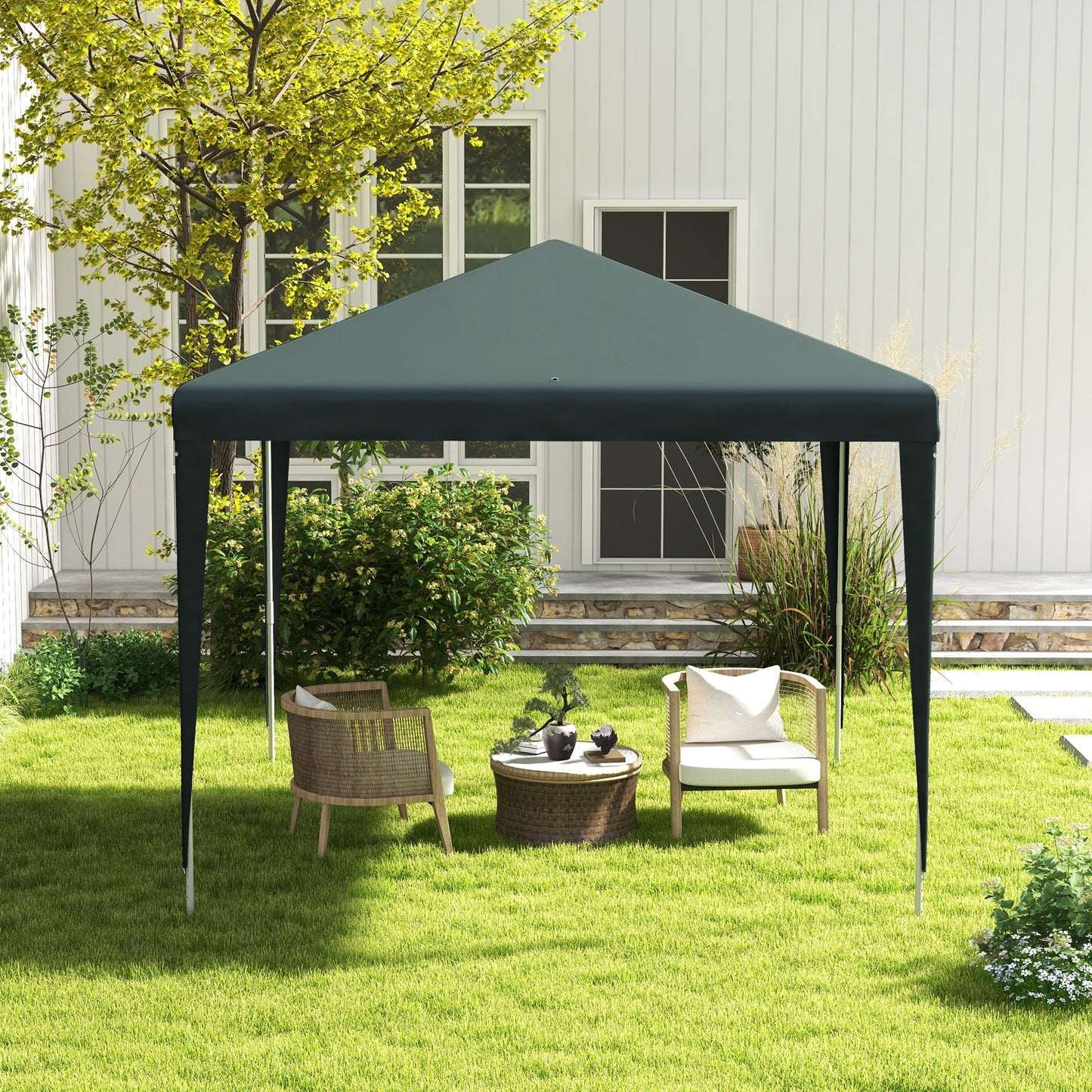 Outsunny 2.7m x 2.7m Garden Gazebo Marquee Party Tent Wedding Canopy Outdoor(Dark Green)